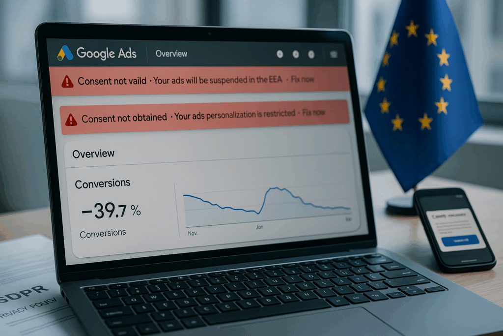 Consent Mode v2 Google coupe les conversions en Europe